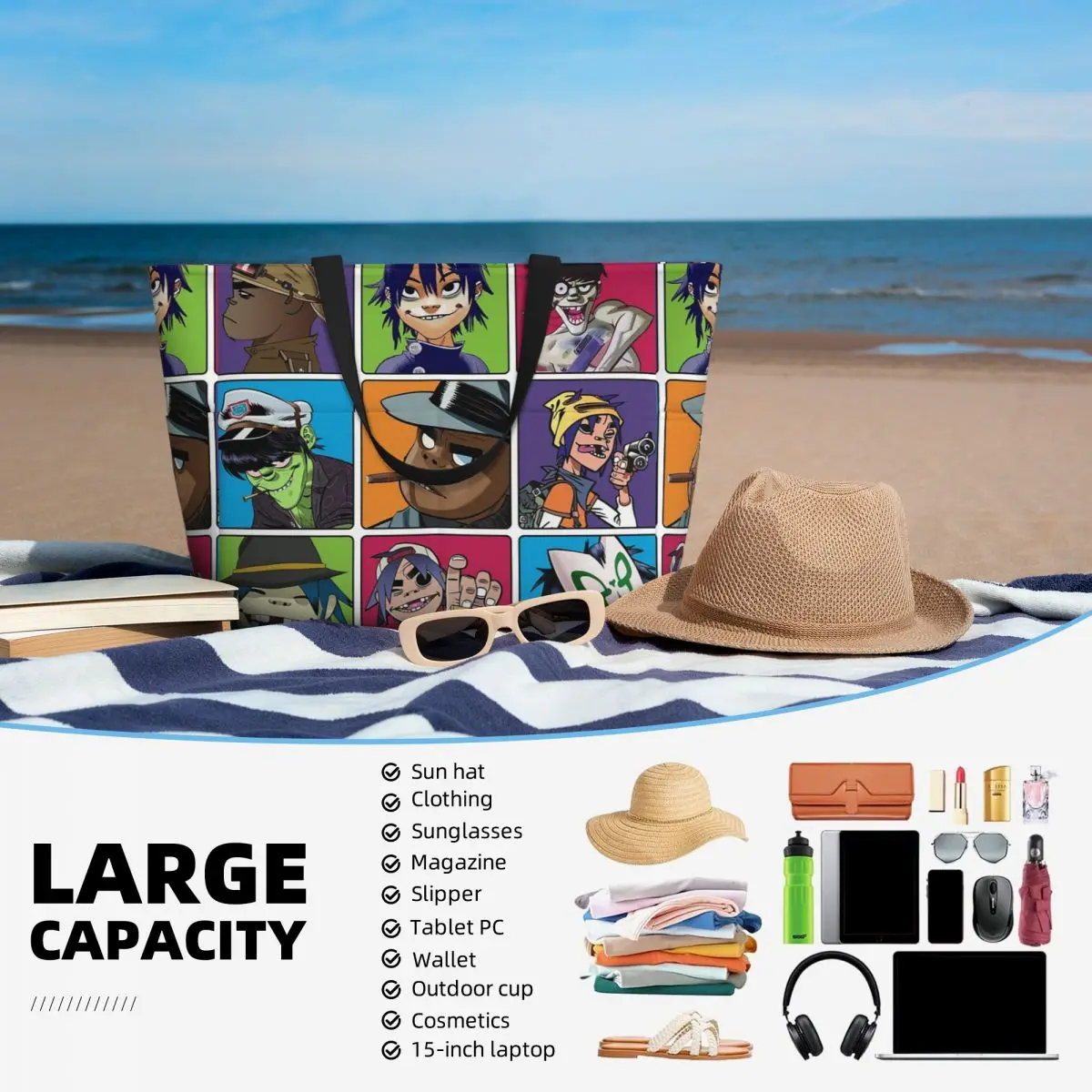 Music Band Gorillaz Beach Tote - đánh giá và giá Yoga Fitness Music